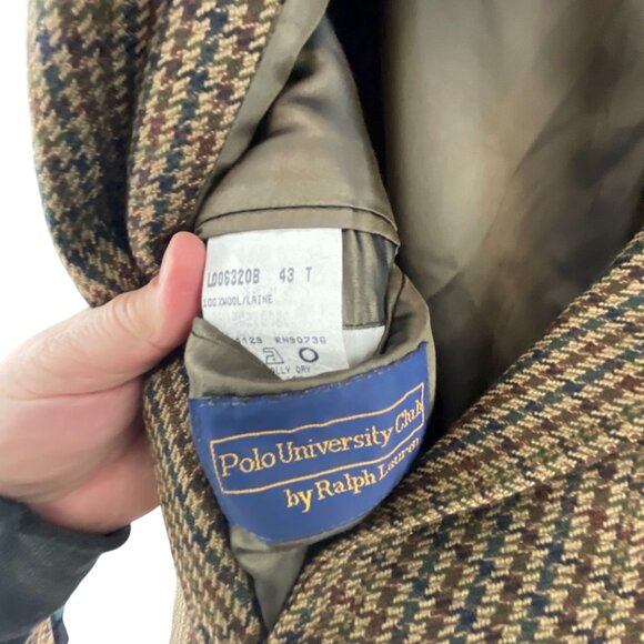 Polo University Club By Ralph Lauren Mens Houndstooth Blazer 43 T Wool Brown - Picture 6 of 12